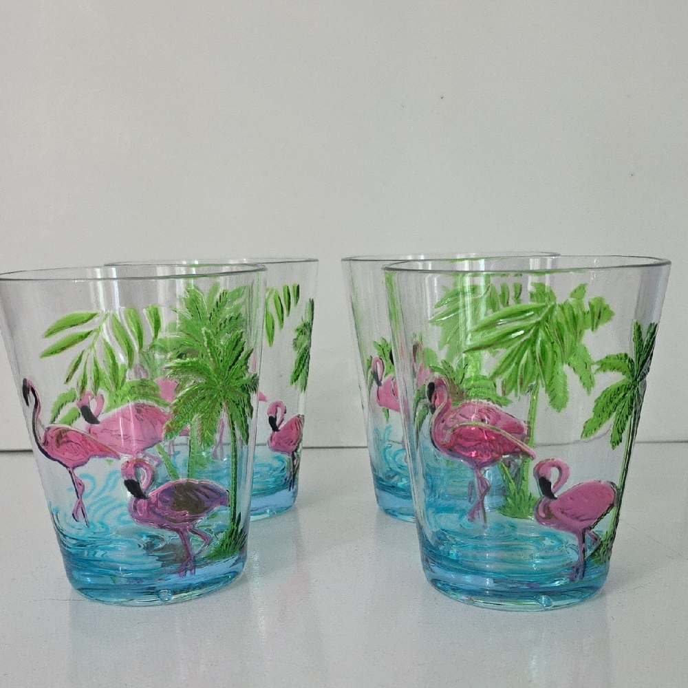 Sunglow Tropical Flamingo Glass Set, Pack of 4, NWT